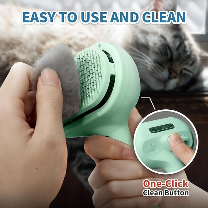 Steam Pet Brush for Shedding, 3 In 1 Self Cleaning Anti-Static Steamy Hair Brush, Reduces Loose Hair and Shedding for Long and Short Hair Pets Grooming, Green