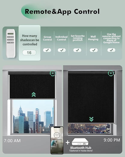 Yoolax Motorized Blinds with Remote, Automatic Roller Shades Cordless Electric