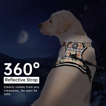 IVY&LANE No Pull Dog Harness with Leash Set, Reflective No Choke Pet Vest,Adjustable Oxford Dog Vest Harness with Easy Control Handle for Large Dogs (Checkered Beige,L)