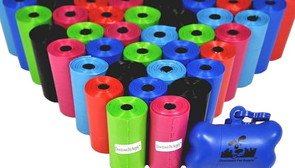 Downtown Pet Supply Poop Bags for Dogs with Dispenser, 2200 Count - Leak-Proof Dog Waste Bags and Bone-Shaped Dog Poop Bags Holder for Leash - Rainbow of Colors, 12.5" x 8.5"