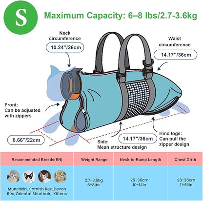 Cinf Cat Nail Clipping Cleaning Grooming Restraint Bag No Scratching Biting for Bathing Nail Trimming Injecting Examining(Blue,S)