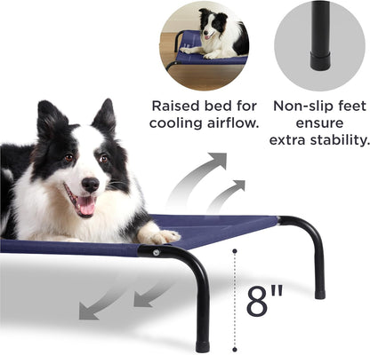 Bedsure Outdoor Elevated Dog Bed Large Sized Dog, Portable Indoor & Outdoor Cooling Raised Cot Pet Hammock Bed with Skid-Resistant Feet, Frame with Breathable Mesh, Deep Sea Blue, 49 inches