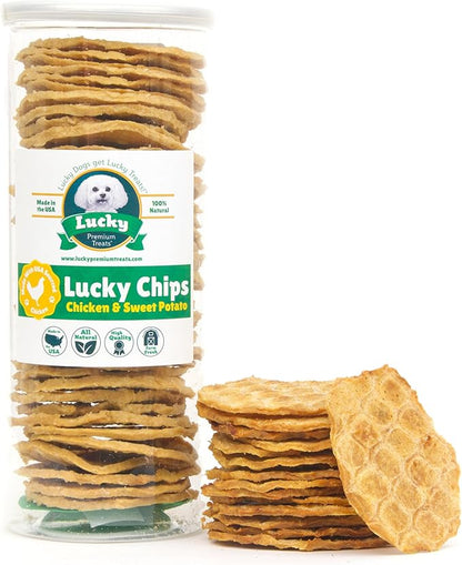 Chicken & Sweet Potato Chips Dog Treats – Made in USA, 100% Chicken Jerky, Grain-Free, High Protein, Single Ingredient, Crispy & Healthy Training Snacks for Dogs – 6 oz Jar