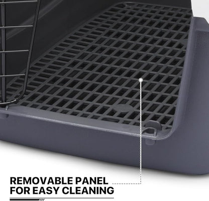 MoNiBloom 22-Inch Dog Crate Plastic 2-Door Top Loading Cat Carrier, Hard-Sided Dog Travel Carrier for Small Dogs and Cats, Ventilation and Security Lock Design for Pets up to 22 lbs (Grey)