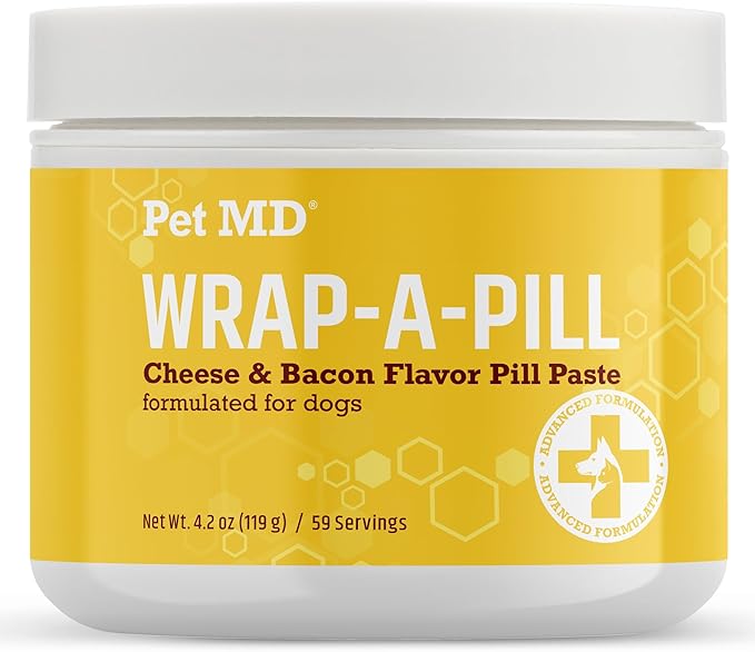 Pet MD Wrap A Pill Cheese & Bacon Flavor Pill Paste for Dogs - Make a Pocket or Pouch to Hide Pills & Medication 4.2 oz