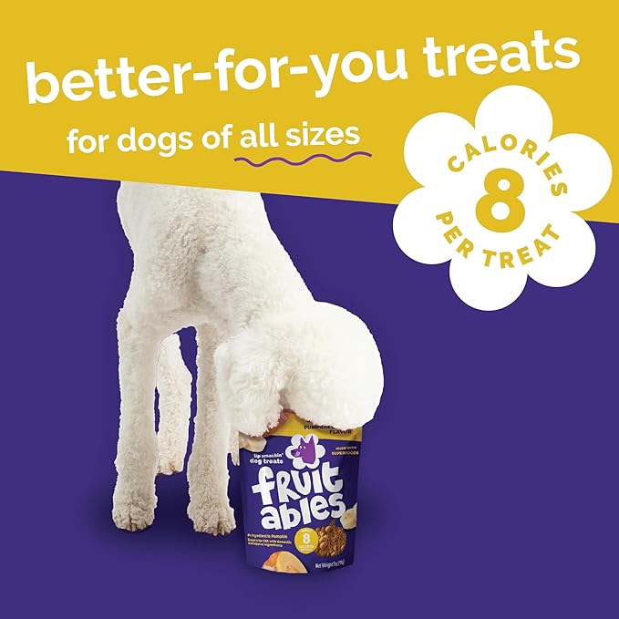 Fruitables Baked Dog Treats, Healthy Pumpkin Treat for Dogs, Low Calorie & Delicious, No Wheat, Corn or Soy, Made in the USA, Pumpkin and Banana Flavor, 7oz