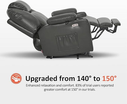 MCombo Extra Wide Power Lift Recliner Chair for Elderly, Lift Chair with Heat and Massage for Big People, USB&Type C Ports, Cup Holders, Faux Leather R7045 (Grey, Medium-Wide)