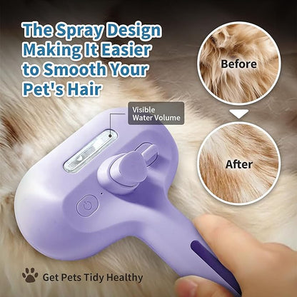 3 in 1 Steam Cat Brush for Shedding - Self-Cleaning Dog Grooming Tool for Long and Short Hair Pets - Removes Static, Flying Hair, and Loose Fur (Purple)