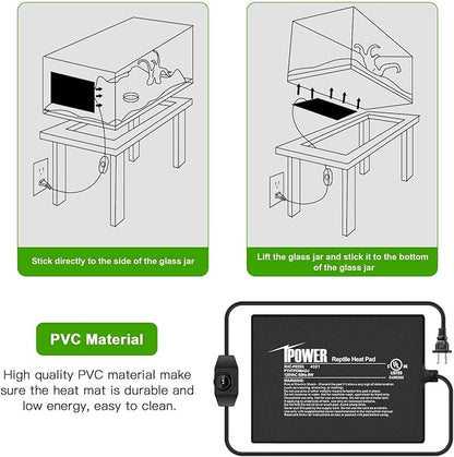 iPower 6 by 8 Inch Reptile Heating Pad with Temperature Adjustable Controller Knob, Under Tank Warmer Terrarium Heat Mat for Reptiles and Amphibians