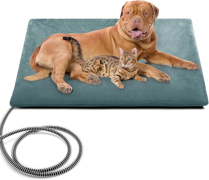 PETNF Outdoor Pet Heating Pad for Cats & Dogs, 100.4-107.6°F Auto Temp Control, Waterproof Fireproof, for Cat House/Dog Kennel/Terrace, Fits Domestic & Stray Pets (Gray 15.7"X27.6")