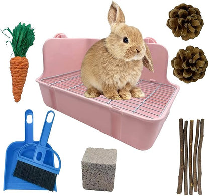 11Pcs Rabbit Litter Box Toilet,Bunny Corner Litter Bedding Plastic Square Grate Guinea Pig Bunny Ferret Hamster Hedgehog, Potty Trainer Bedding Box for Guinea Pig Ferret Hamster Hedgehog (Pink)