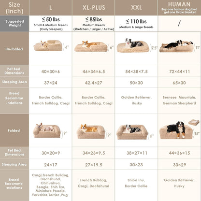 EHEYCIGA Foldable Human Dog Bed, Orthopedic Memory Foam Human Sized Dog Bed, Waterproof Pet Bed for People, Faux Fur Pet Couch for Adult, Camel, 72"x44"x11"