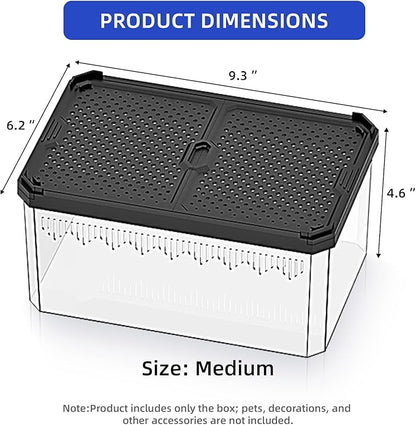 High-Transparency Reptile & Insect Enclosure Terrarium with Magnetic Door, Excellent Ventilation, Easy Cleaning, and Strong, Long-Lasting Build for Cricket,Frog,Insect House Gecko, Black,9.3 in