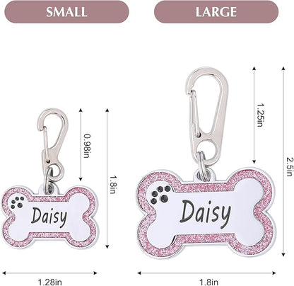 Personalized Stainless Steel Pet ID Tags with Glittery Bone Design - DEEP Engraved Dog Tags Engraved for Pets Customized with 5 Lines Dogs and Cats Pets