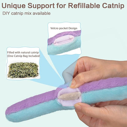 Retro Shaw Cat Toys Kicker Pillows 3Pcs, Refillable Catnip Toys with Crinkle Sound Inside, Interactive Indoor Cat Nip Kitty Kick Sticks for Kitten 10.1 Inches