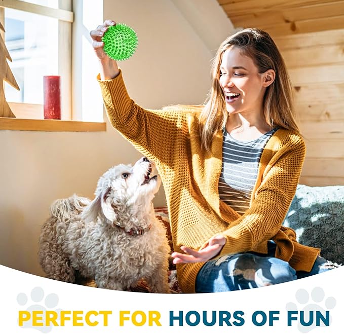 SHARLOVY 3.5” Large Dog Toys Ball, 6 Pack Squeaky oys, Durable for Aggressive Chewers, Spiky Ball for Clean Teeth and Training, Fetch Toys for Large Dogs, for Puppy Chew and Teething