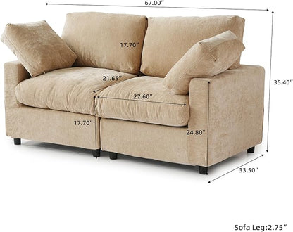 JACH 67" Love Seat Sectional Couches for Living Room, Deep Seat Modular Sofa, Cloud Sectional Couch, Sofa Covers Washable, Minimalist Modern Couch for Living Room, Apartment, Khaki