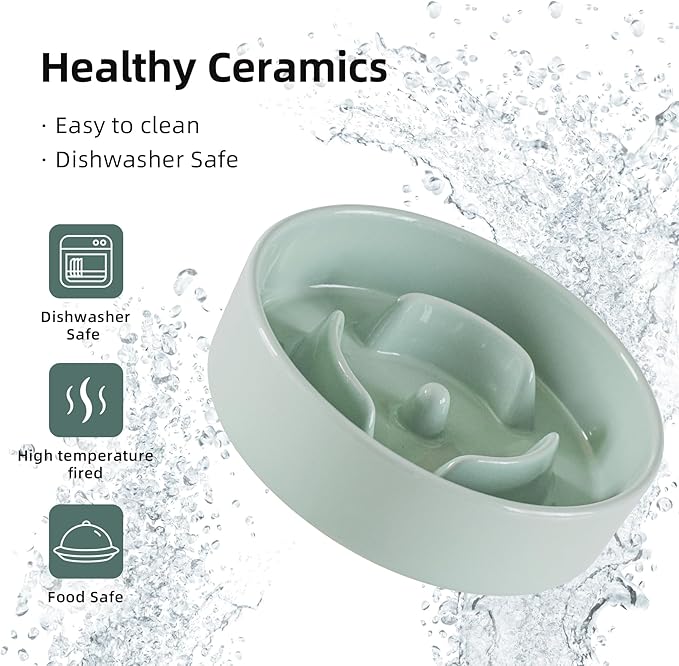 Ceramic 0.9 Cup Raised Dog Slow Feeder Set, Elevated Bowl