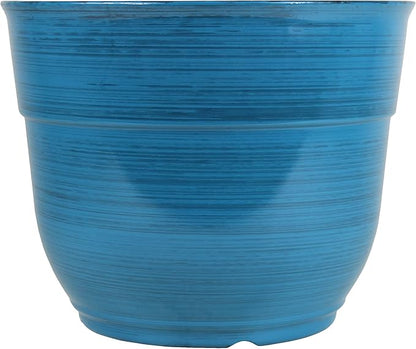 Garden Elements Indoor/Outdoor Glazed Brushed Happy Plastic Planter, Large, Dark Blue, 15" (Pack of 2)