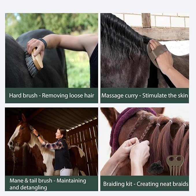 Horse Grooming Kit 13 Piece, Horse Brushes for Grooming Supplies Set with Organizer Bag, Horse Brush & Curry Comb for Effective Cleaning, Gift for Horses Riders Beginners