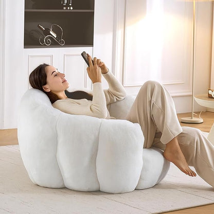 Giant Bean Bag Chair, Bean Bag Chairs for Adults Kids, Oversized Plush Bean Bag Couch with Armrest, Large Chair with Filler, Stuffed Accent Chair Lounge Floor Sofa for Gaming, Reading, Beige