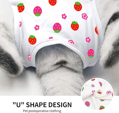 Cat Professional Surgical Recovery Suit,E-Collar Alternative for Cats Dogs,After Surgery Wear, Pajama Suit,Home Indoor Pets Clothing Strawberry S