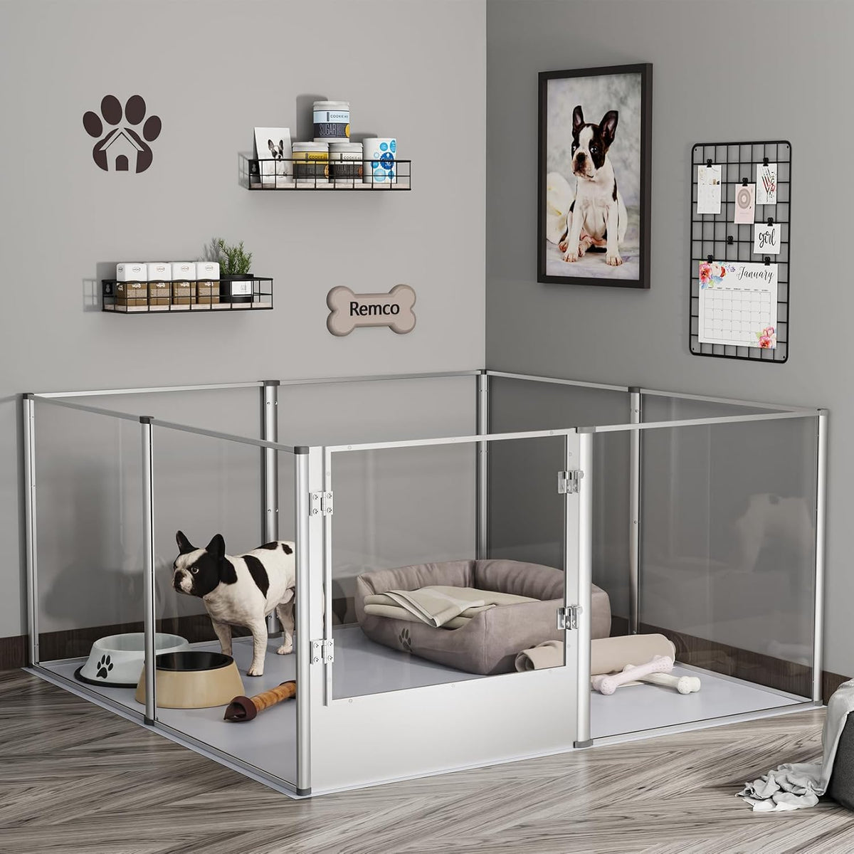 Dog Clear Playpen Fence Kennel: Pet Indoor Heavy Duty Whelping Box Pen Cage with Waterproof whelping pad - Small Animal Acrylic Exercise Kennel Pen with Metal Frame for Cats Puppy Rabbits Guinea Pig