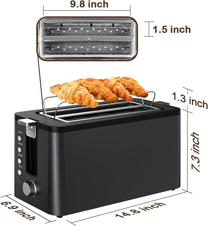 Mecity 4 Slice Toaster, Long Slot Toaster