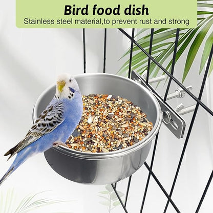 Tfwadmx 8 Pcs Bird Feeding Dish Cups,Parrot Food Bowl Clamp Holder Coop Cup Bird Cage Water Bowl for Parakeet African Greys Conure Cockatiels Lovebird Budgie Chinchilla