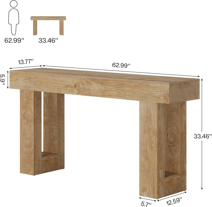 Tribesigns 63-Inch Long Console Table, Wooden Rectangular Sofa Table Behind The Couch, Farmhouse Entryway Table for Entrance, Hallway, Living Room (Natural)