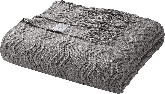 BOURINA Dark Grey Throw Blanket 50 x90 Inches Throw Textured Solid Soft Sofa Throw Bed Runner Couch Cover Knitted Decorative Blanket Bed Runner