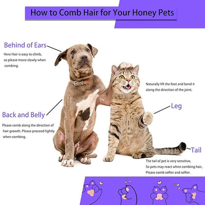 Pet Grooming Brush for Cats & Dogs, Self-Cleaning Undercoat Deshedding & Massage Tool, Purple