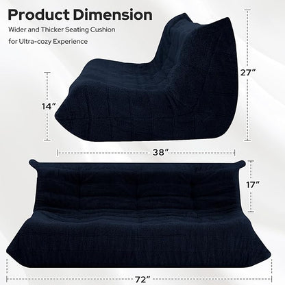 HABUTWAY Bean Bag Chairs Fireside Lazy Floor Sofa, Soft Teddy Fleece 3 Seater Sofa with High-Resilience Foam Filling，Beanbag for Living Room, Bedroom, Office (Navy Blue Teddy)
