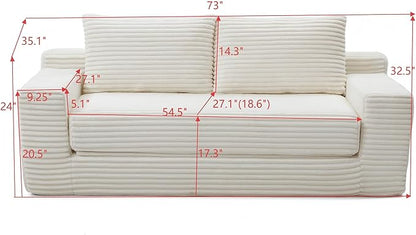 73" Cloud Loveseat Sofa Couch in a Box, 2 Seater Boneless Couch, Convertible Pull Out Sofa Bed with Pillows, No Assembly, Memory Foam, Modern Small Couches for Small Spaces (A-Beige)