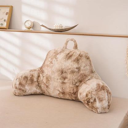 A Nice Night Faux Fur Soft Reading Pillow Bed Wedge Adult Backrest with Arms Back Support for Sitting Up in Bed/Couch for Bedrest, Tie Dyed Khaki