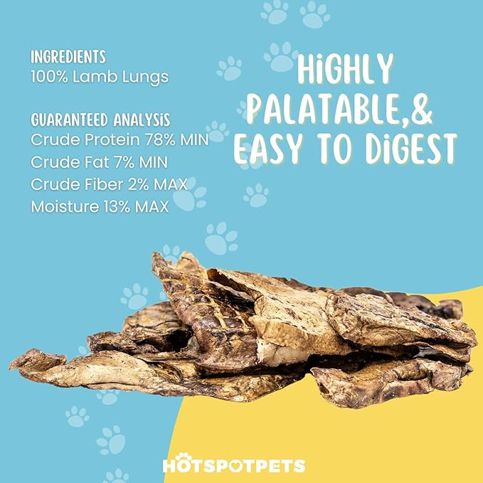Hotspot Pets Premium Raw Dehydrated Single Ingredient Lamb Lung Dog Treats - 1lb Big Bag All-Natural, Made in USA - High Protein, Low Fat - A Rawhide Alternative for All Dogs