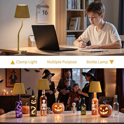 Cordless Table Lamp DIY, 2500mAh Rechargeable & Flexible Desk Lamp, Stepless Dimming Modern Bedside Lamps with 3-Color LED Touch Control, Minimalist Nightstand Lamps for Decor & Gifts (Gold)