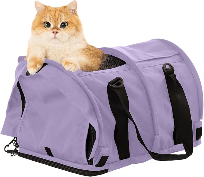 SturdiBag Pro 2.0 Pet Travel Carrier for Cats and Dogs | Soft Sided Pet Carrier Bag with Safety Clips and Seatbelt Straps for Car Travel | XL, Lavender