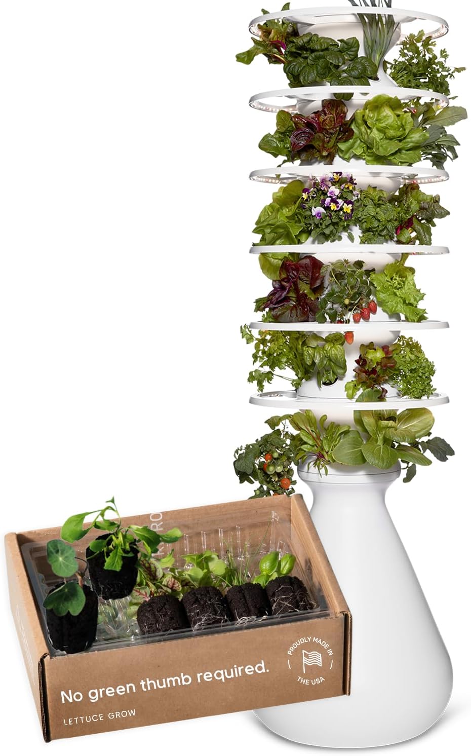Farmstand Starter Kit with Glow Rings and 36 Seedling Credits | Large Hydroponic Growing System Kit | Vertical Garden Planter Tower | 6ft 7in Tall