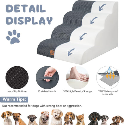 Dog Ramp and Stair for Bed 16" H-20 H,3-Step Cat Stair for Sofa and Chair,4-Step Dog Ramp for High Bed and Window,Durable Nonslip Fabric Cover for Indoor (Dark Grey-20 H, Pet Friendly, 4)