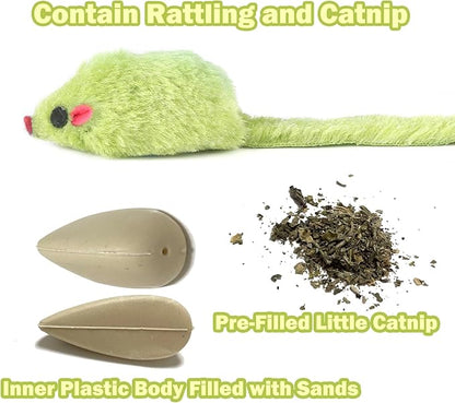 12PCS Rattle Cat Mouse Toys also Prefilled Catnip, 2.36” Mice Body Size, Faux Fur Cat Mice Toys with Plastic Body, Interactive Catnip Toys for Indoor Cats Play Fetch