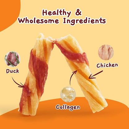 Jungle Calling Dog Treats, Duck Wrapped Chicken Collagen Sticks for Small Medium Dogs, Digestible Rawhide Alternative Dog Chews, Dental Bones for Teeth Cleaning, Like Bully Sticks, Less Smell, 14.1oz