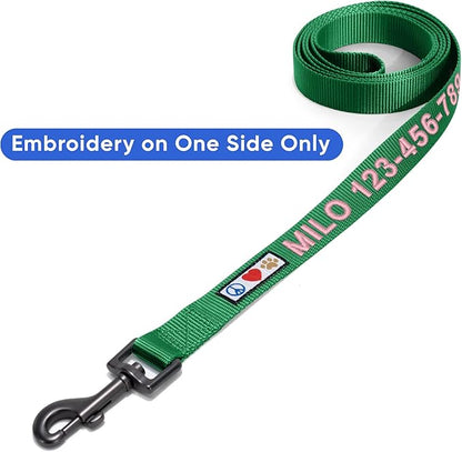 Pawtitas Personalized Dog Leash - Embroidered Custom Leash with Pet Name & Phone Number, 6 ft Long, Extra Small, Lush Green