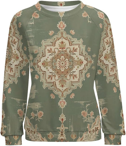 Womens Long Sleeve Tops Y2k Japanese Art Print Sweatshirts Fall Pullover for Women Crewneck Vintage Shirts Boho Tops