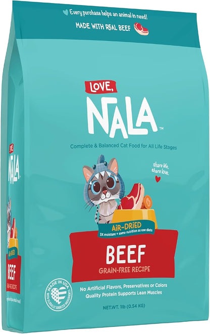 LOVE, NALA - Beef Air Dried Cat Food - Award Winning - Made in USA - Complete & Balanced Cat Food for All Life Stages- 1 Bag - 1 lb.