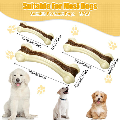 Sosation 6 Pcs Dog Toys for Aggressive Chewers Nylon Beef Flavor Bones Tough Puppy Teething Toys Puppy Chew Bones for Large Medium Small Breed Dogs Puppies Pets Chew Toys(Small Medium Large)