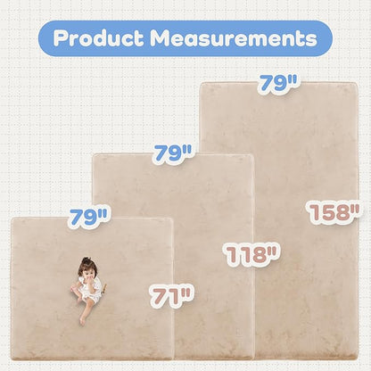 PAPAMAT 1.3" Thick Baby Floor Play Mat 79x158, Basic Padded Foam Mat for Tummy Time Crawling, Non Slip Cushioned for Babies Toddlers Infants Kids (Beige)