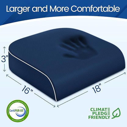 SweetSlubr Seat Cushion for Tailbone Pain Relief, Office Chair Cushion, Memory Foam Large Chair Cushion with Non-Slip Cover for Soft Support at Office Chair, Car Seat, Airplane Dark Blue/Large