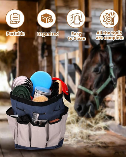 Horse Grooming Kit 13 Piece, Complete Horse Brushes & Grooming Supplies Set with Organizer Bag, Curry Comb, Hoof Brush, Bath Brushes & Accessories for Horse Care