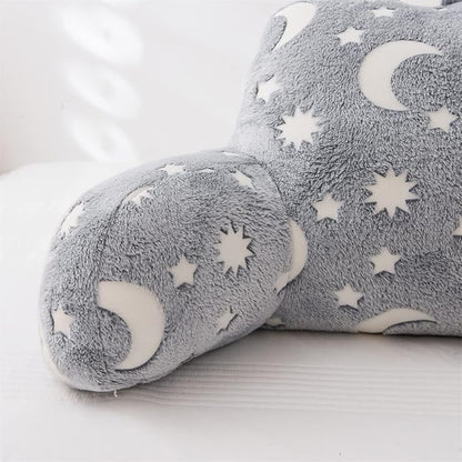 Holawakaka Glow in The Dark Reading Pillow for Sitting up in Bed Sofa Kids Teens, Luminous Moon Stars Backrest Pillow with Arms for Boys Girls Petites, Back Support Cushion for Couch Nursery Playroom